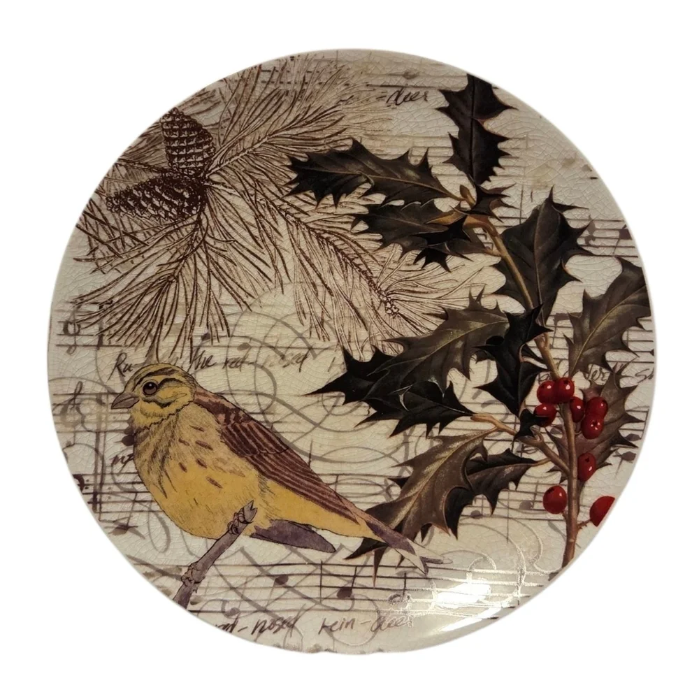 Pottery Barn Set Of 4 Christmas SongBirds Decoupage Salad‎ Dessert App Plates